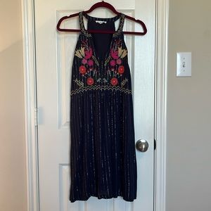 THML Floral Embroidered Metallic Sun Dress